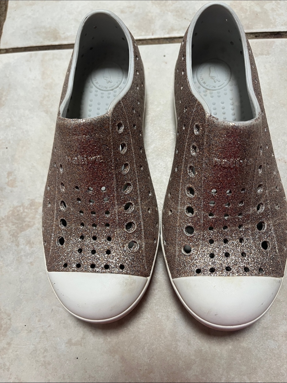 Girls  Glitter Slip-On Water-Friendly Sneakers - Rose Gold-Brand Native.